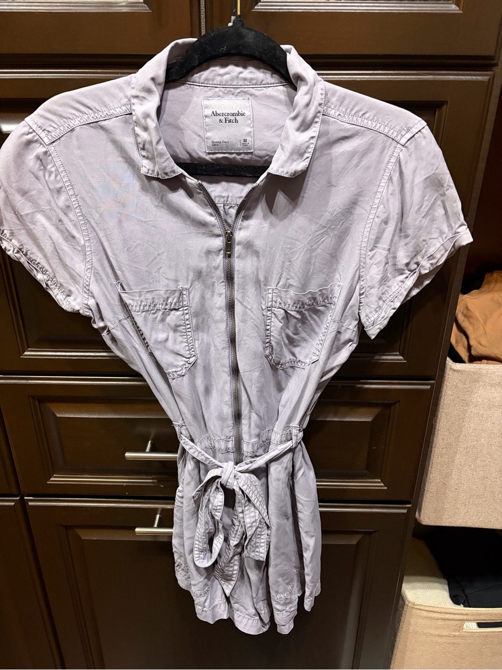 Abercrombie & Fitch Pale Lavender Zip Romper with Tie Waist